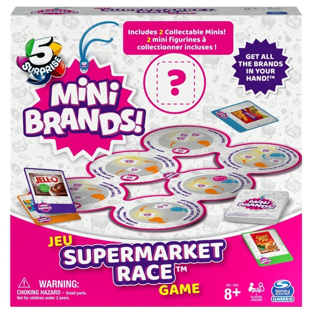 NEW 5 Surprise Mini Brands Supermarket Race Board Game with 2 Collectible Movers